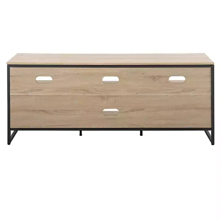 Natural Wood and Black Steel Media Stand