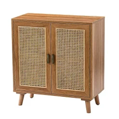 Natural Wood and Rattan 2-Door Cabinet