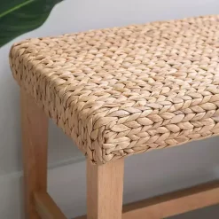 Natural Wood and Woven Hyacinth Bench