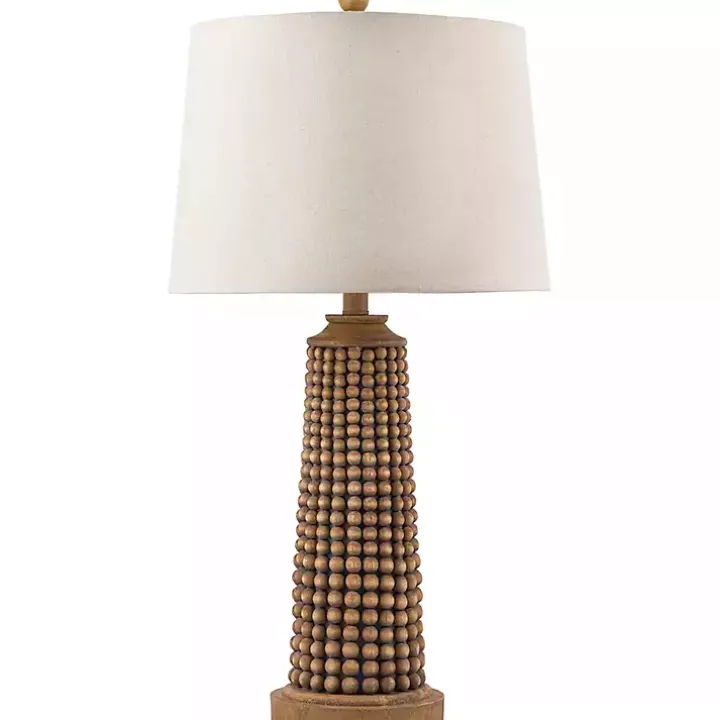 Natural Wood Beaded Base Table Lamp