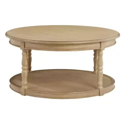 Natural Wood Finish Turned Leg Round Coffee Table