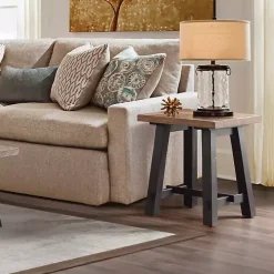 Natural Wood Sawhorse Accent Table