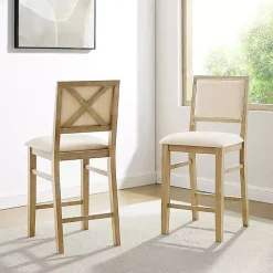 Natural Wood Upholstered Counter Stools, Set of 2