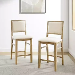 Natural Wood Upholstered Counter Stools, Set of 2