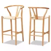 Natural Wood Woven Yarn Seat Bar Stools, Set of 2