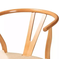 Natural Wood Woven Yarn Seat Bar Stools, Set of 2