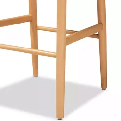 Natural Wood Woven Yarn Seat Bar Stools, Set of 2