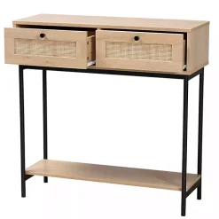 Natural Woven Rattan 2-Drawer Console Table