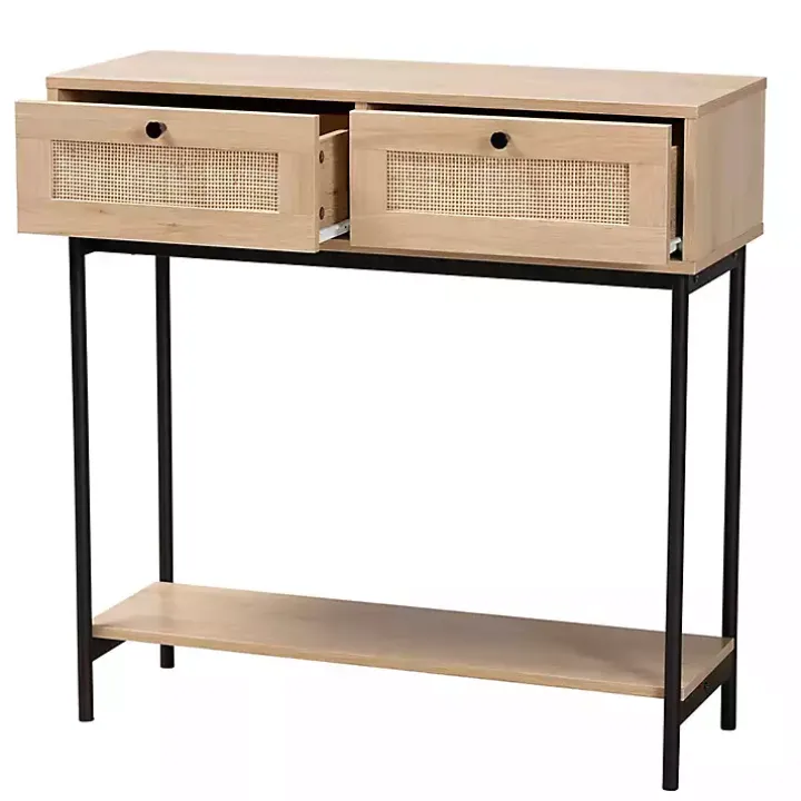 Natural Woven Rattan 2-Drawer Console Table