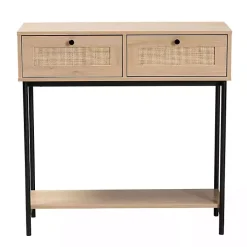 Natural Woven Rattan 2-Drawer Console Table