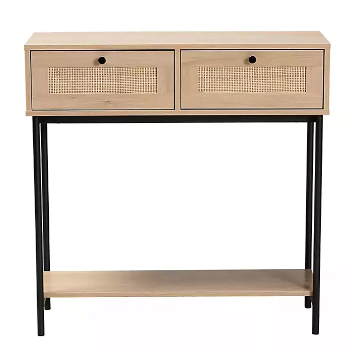 Natural Woven Rattan 2-Drawer Console Table