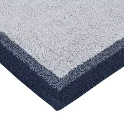 Navy Blue Border Cotton Bath Mat, 27x45