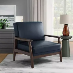 Navy Blue Faux Leather Ambon Accent Chair