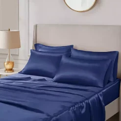Navy Blue Satin 6-pc. Full Sheet Set