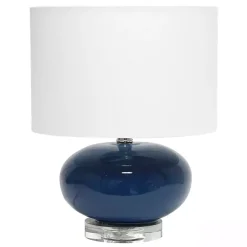 Navy Glass Short Oval Table Lamp
