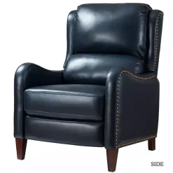 Navy Leather Nailhead Traditional Recliner