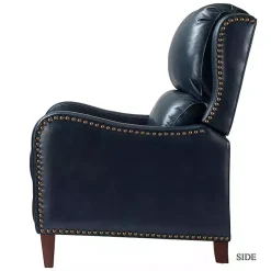 Navy Leather Nailhead Traditional Recliner