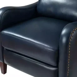 Navy Leather Nailhead Traditional Recliner