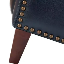Navy Leather Nailhead Traditional Recliner