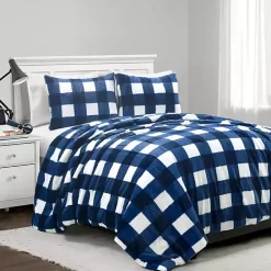 Navy Plaid Faux Fur 3-pc. Full/Queen Comforter Set