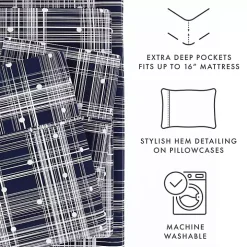 Navy Plaid Polka Dot 3-pc. Twin Sheet Set