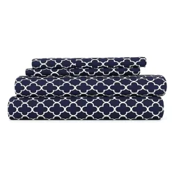 Navy Quatrefoil 4-pc. California King Sheet Set