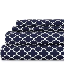 Navy Quatrefoil 3-pc. Twin Sheet Set