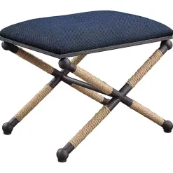 Navy Seat and Black Metal Ottoman