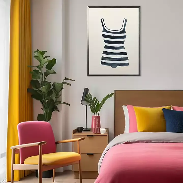 Navy Striped Bathing Suit Framed Art Print