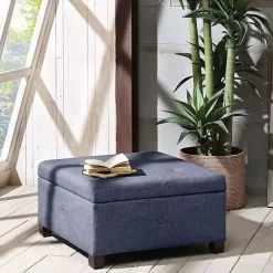 Navy Tufted Square Storage Ottoman