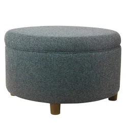 Navy Upholstered Round Storage Ottoman