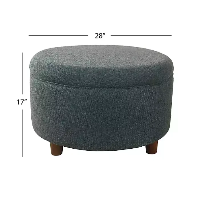 Navy Upholstered Round Storage Ottoman