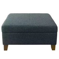 Navy Upholstered Square Storage Ottoman