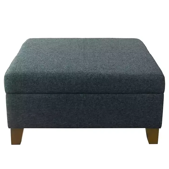 Navy Upholstered Square Storage Ottoman
