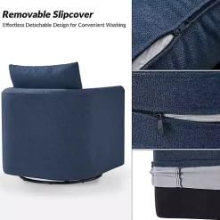 Navy Upholstered Vasser Slipcover Swivel Chair