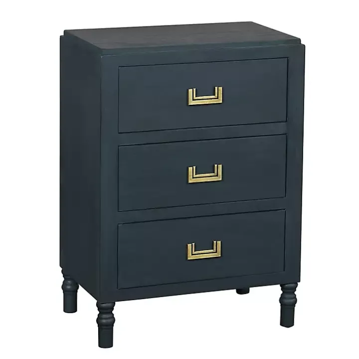 Navy Wood 3-Drawer Layla Nightstand
