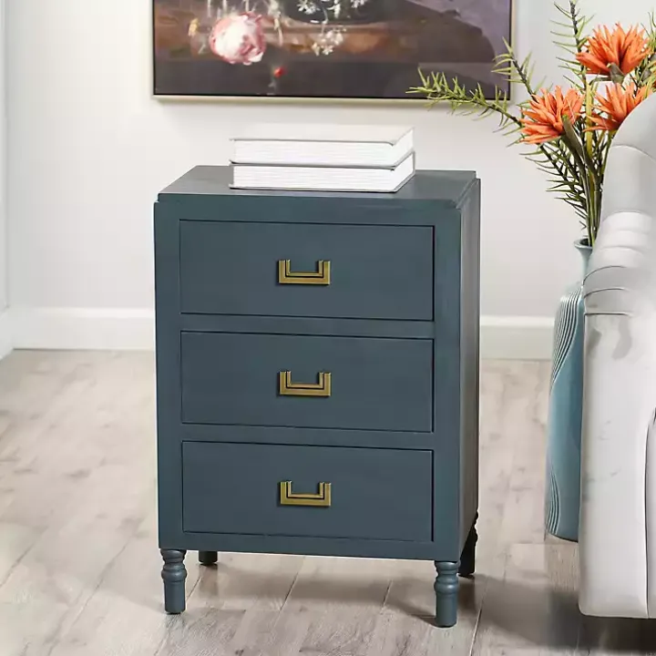 Navy Wood 3-Drawer Layla Nightstand