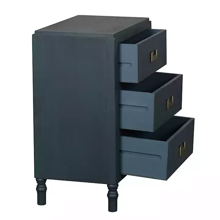 Navy Wood 3-Drawer Layla Nightstand