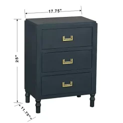 Navy Wood 3-Drawer Layla Nightstand