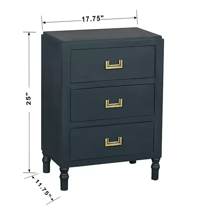 Navy Wood 3-Drawer Layla Nightstand
