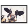 Neutral Staring Cow Framed Canvas Art Print