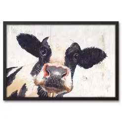 Neutral Staring Cow Framed Canvas Art Print