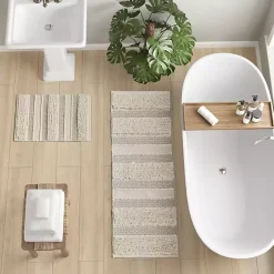 Neutral Tufted Stripes Woven Bath Runner