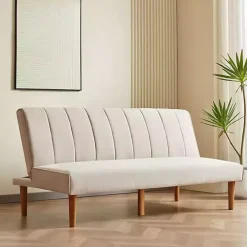 Neutral Woven Channel Convertible Sofa