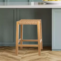 Newport Natural Wood and Rattan Counter Stool