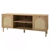 Oak and Natural Rattan Media Cabinet