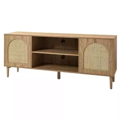 Oak and Natural Rattan Media Cabinet