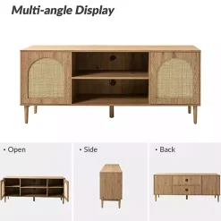Oak and Natural Rattan Media Cabinet