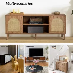 Oak and Natural Rattan Media Cabinet