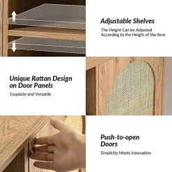 Oak and Natural Rattan Media Cabinet